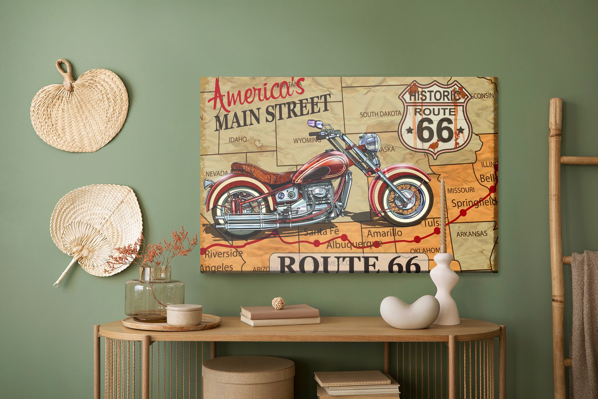 Obraz Na Płótnie Motocykl na Mapie USA – vintage dekoracja do wnętrz industrialnych i loftowych – widok 4
