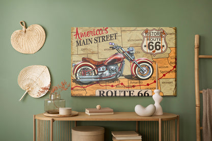 Obraz Na Płótnie Motocykl na Mapie USA – vintage dekoracja do wnętrz industrialnych i loftowych – widok 4