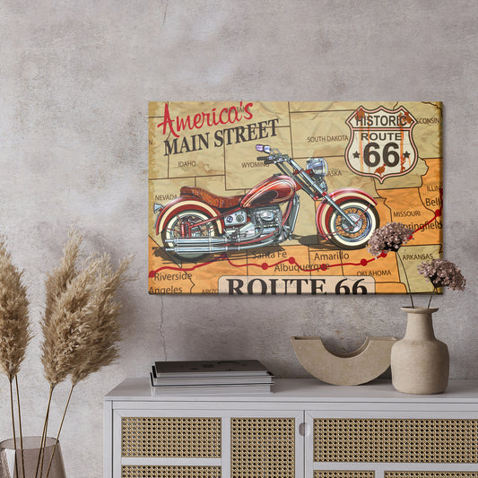 Obraz Na Płótnie Motocykl na Mapie USA – vintage dekoracja do wnętrz industrialnych i loftowych – widok 2