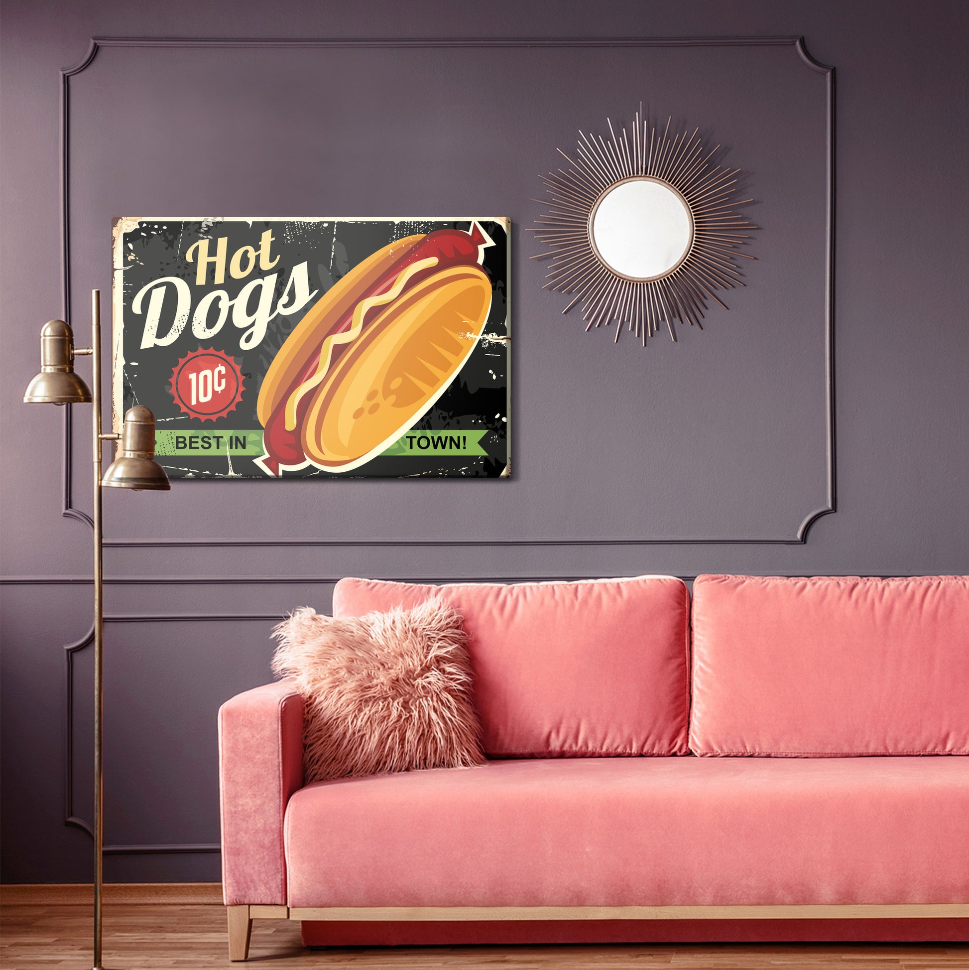 Obraz Na Płótnie Hot Dogi Vintage – apetyczna grafika retro do kuchni i wnętrz industrialnych – widok 3