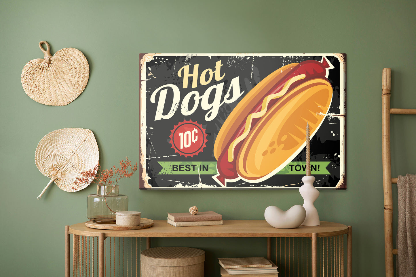 Obraz Na Płótnie Hot Dogi Vintage – apetyczna grafika retro do kuchni i wnętrz industrialnych – widok 4