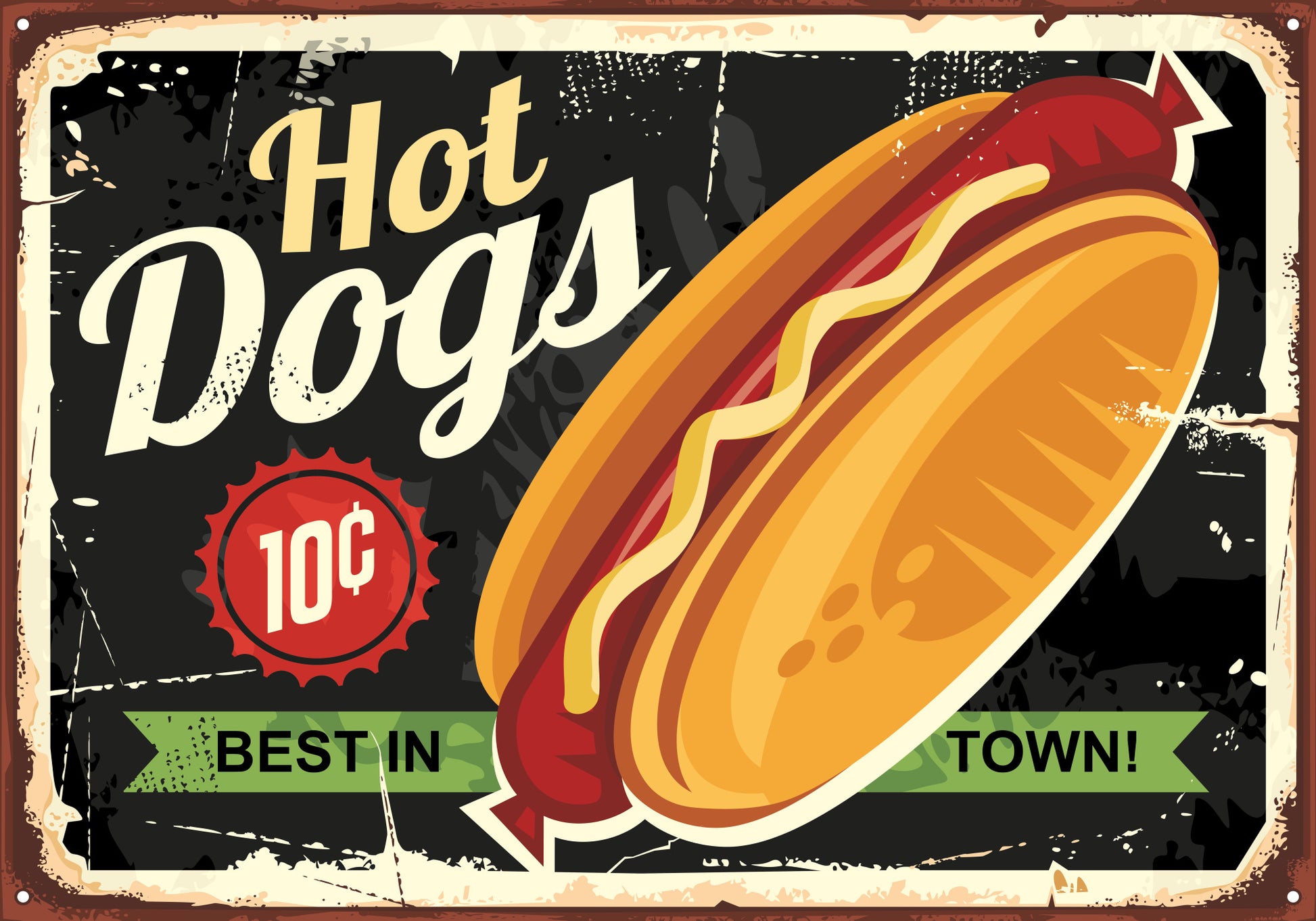 Obraz Na Płótnie Hot Dogi Vintage – apetyczna grafika retro do kuchni i wnętrz industrialnych 120x80