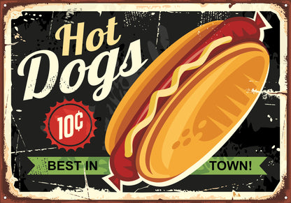 Obraz Na Płótnie Hot Dogi Vintage – apetyczna grafika retro do kuchni i wnętrz industrialnych 120x80