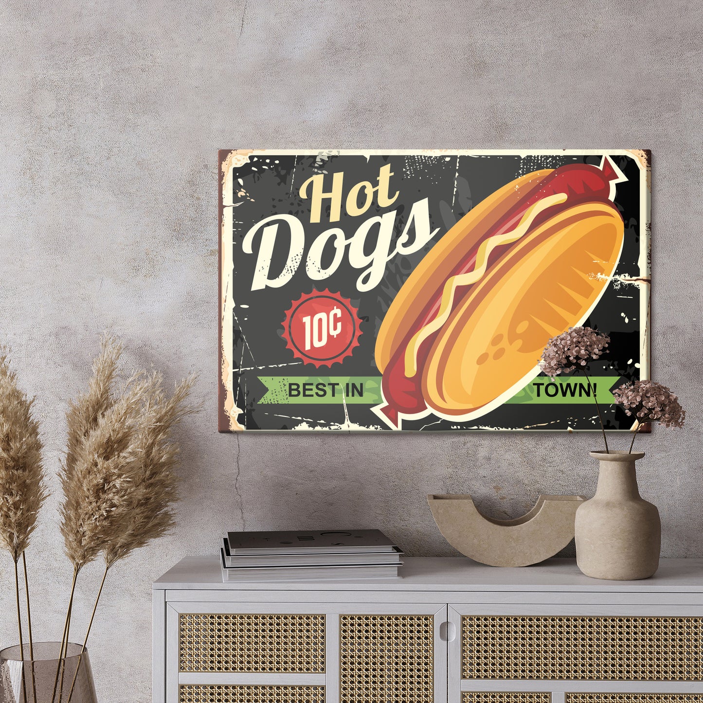 Obraz Na Płótnie Hot Dogi Vintage – retro akcent do wnętrz industrialnych i eklektycznych – widok 2