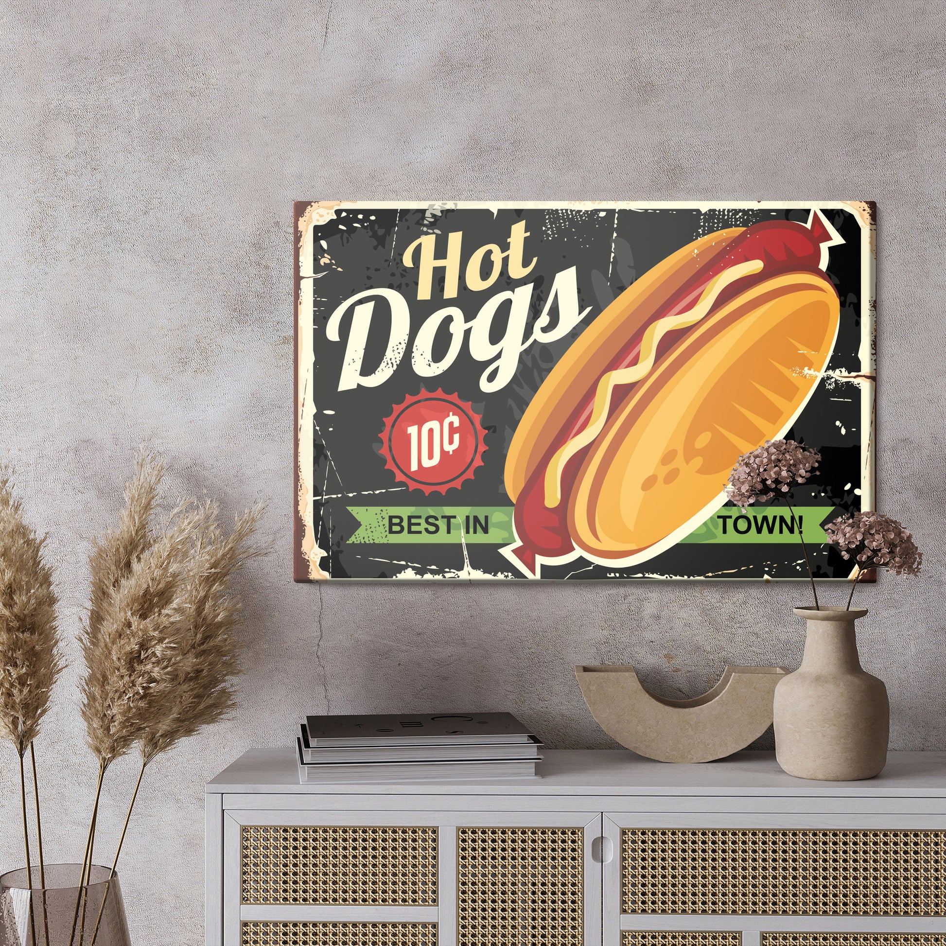 Obraz Na Płótnie Hot Dogi Vintage – retro akcent do wnętrz industrialnych i eklektycznych – widok 2