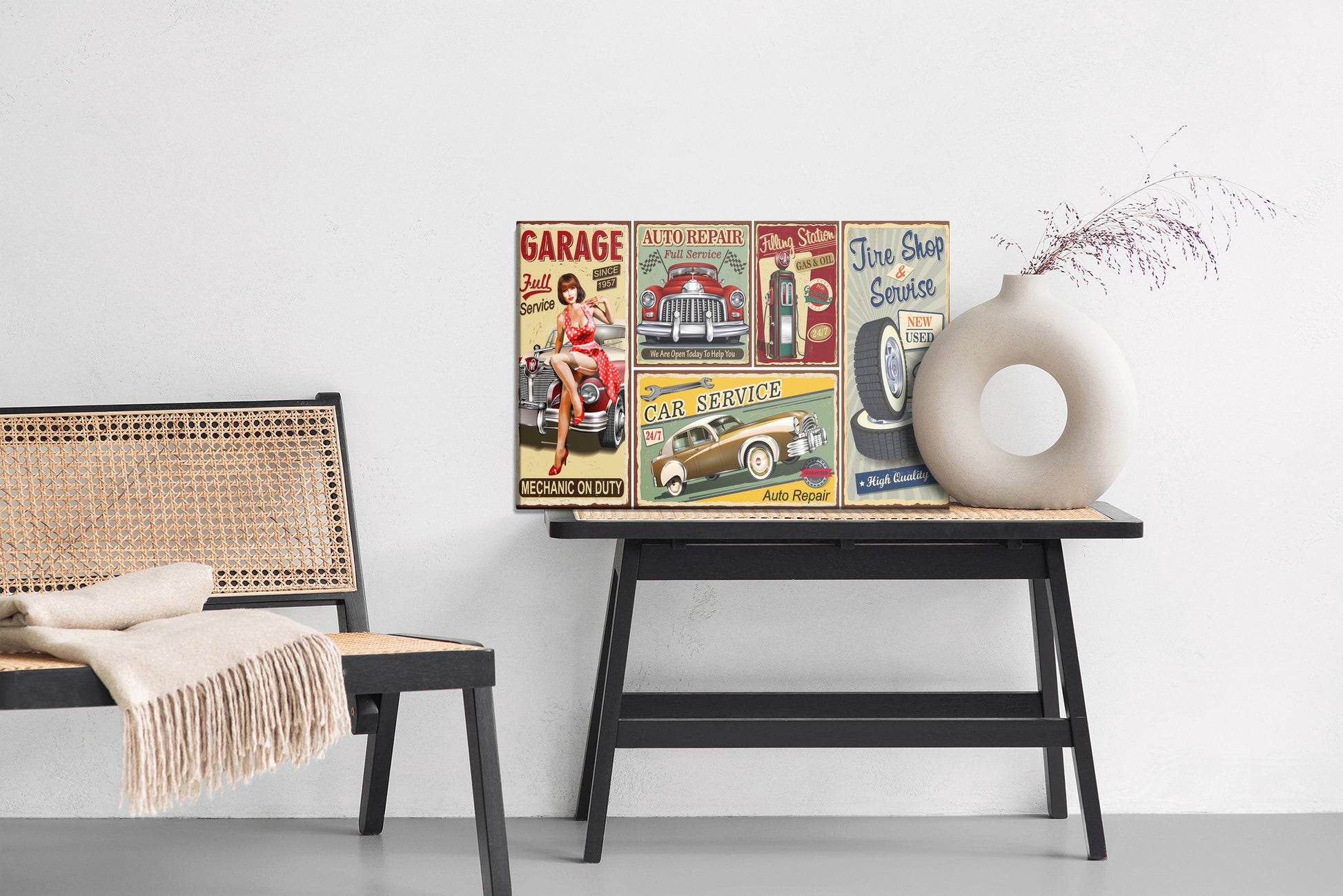 Obraz Na Płótnie Kolaż Retro Samochodów – nostalgia w stylu vintage do wnętrz loft i industrialnych. – widok 5