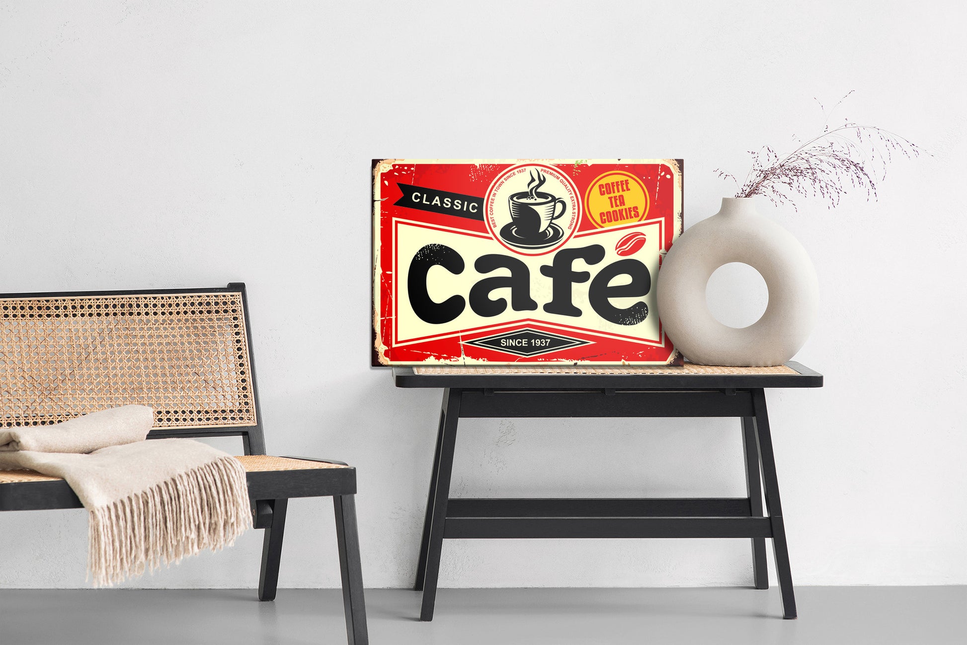 Obraz Na Płótnie Filiżanka Kawy Retro – klimatyczna dekoracja w ciepłych barwach do wnętrz industrialnych, vintage i hygge – widok 5