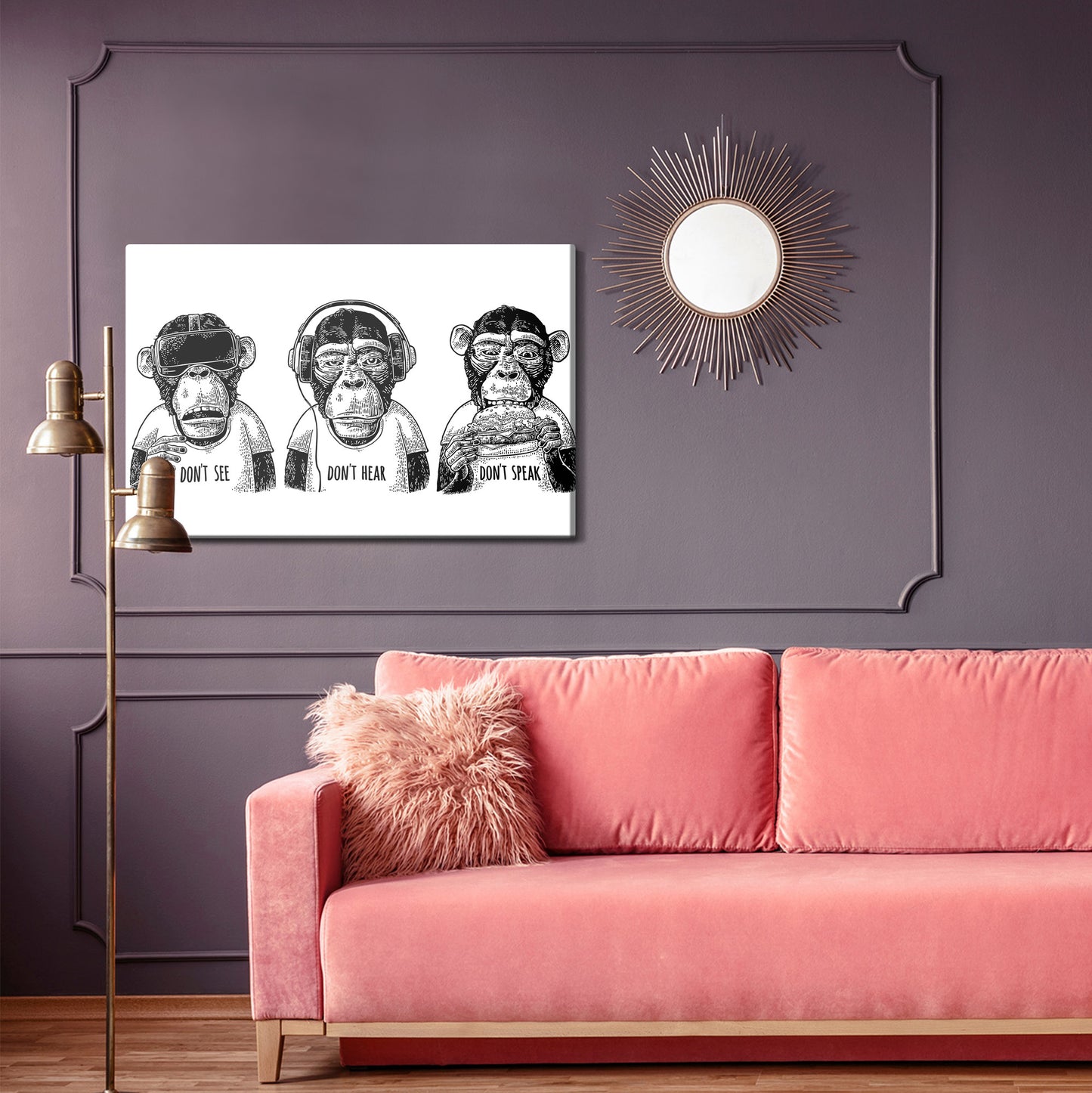 Obraz Na Płótnie Trzy Małpy – klasyczny motyw w stylu retro do wnętrz Klasycznych, Kolonialnych i Eklektycznych – widok 3