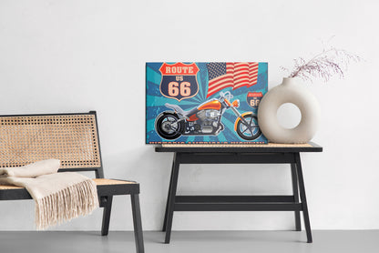 Obraz Na Płótnie Motocykl Vintage z Flagą USA – dynamiczny styl retro do wnętrz industrialnych i loft. – widok 5