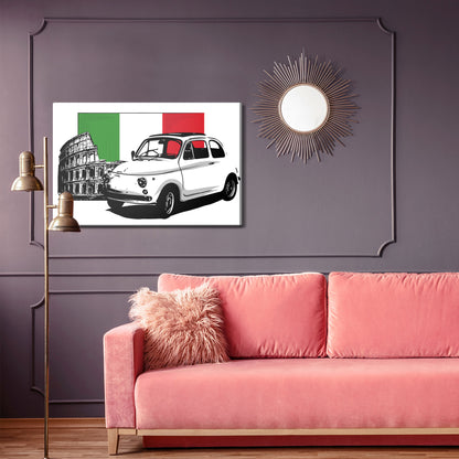 Obraz Na Płótnie Retro Auto Rzym – nostalgiczny włoski klimat do wnętrz retro i industrialnych – widok 3