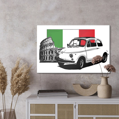 Obraz Na Płótnie Retro Auto w Rzymie – urok włoskiej podróży do wnętrz Klasycznych i Vintage – widok 2