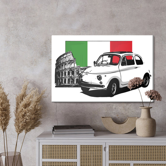 Obraz Na Płótnie Retro Auto w Rzymie – urok włoskiej podróży do wnętrz Klasycznych i Vintage – widok 2