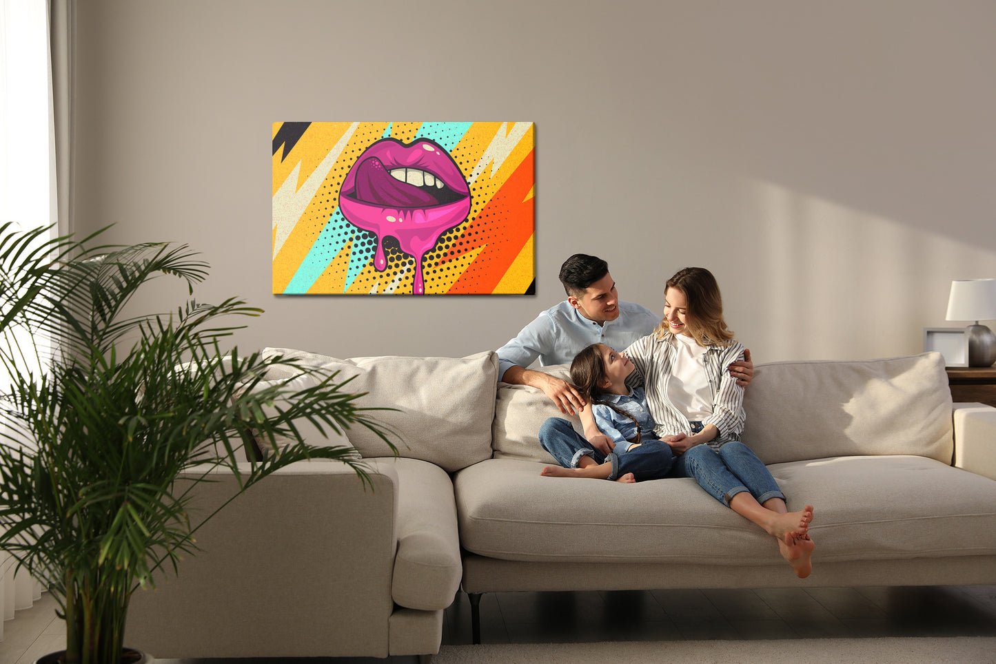 Obraz Na Płótnie Różowe Usta – ekspresyjna grafika do wnętrz Pop-Art, nowoczesnych i loftowych. – widok 6