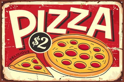 Obraz Na Płótnie Pizza z Napisem Retro – kulinarny akcent do wnętrz industrialnych, retro i nowoczesnych 100x70