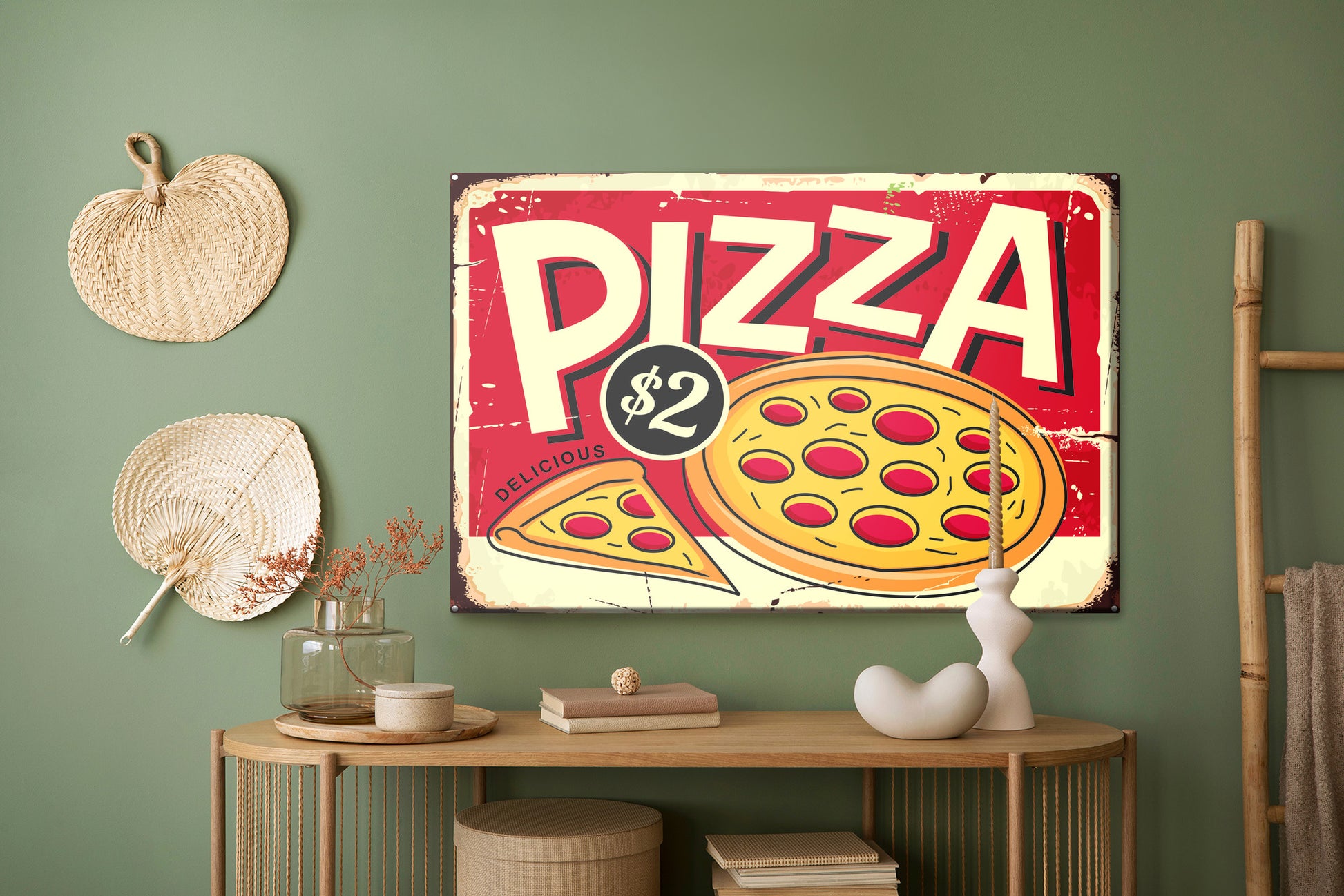 Obraz Na Płótnie Kulinarna Pizza Retro – apetyczny klimat do wnętrz loftowych i nowoczesnych – widok 4