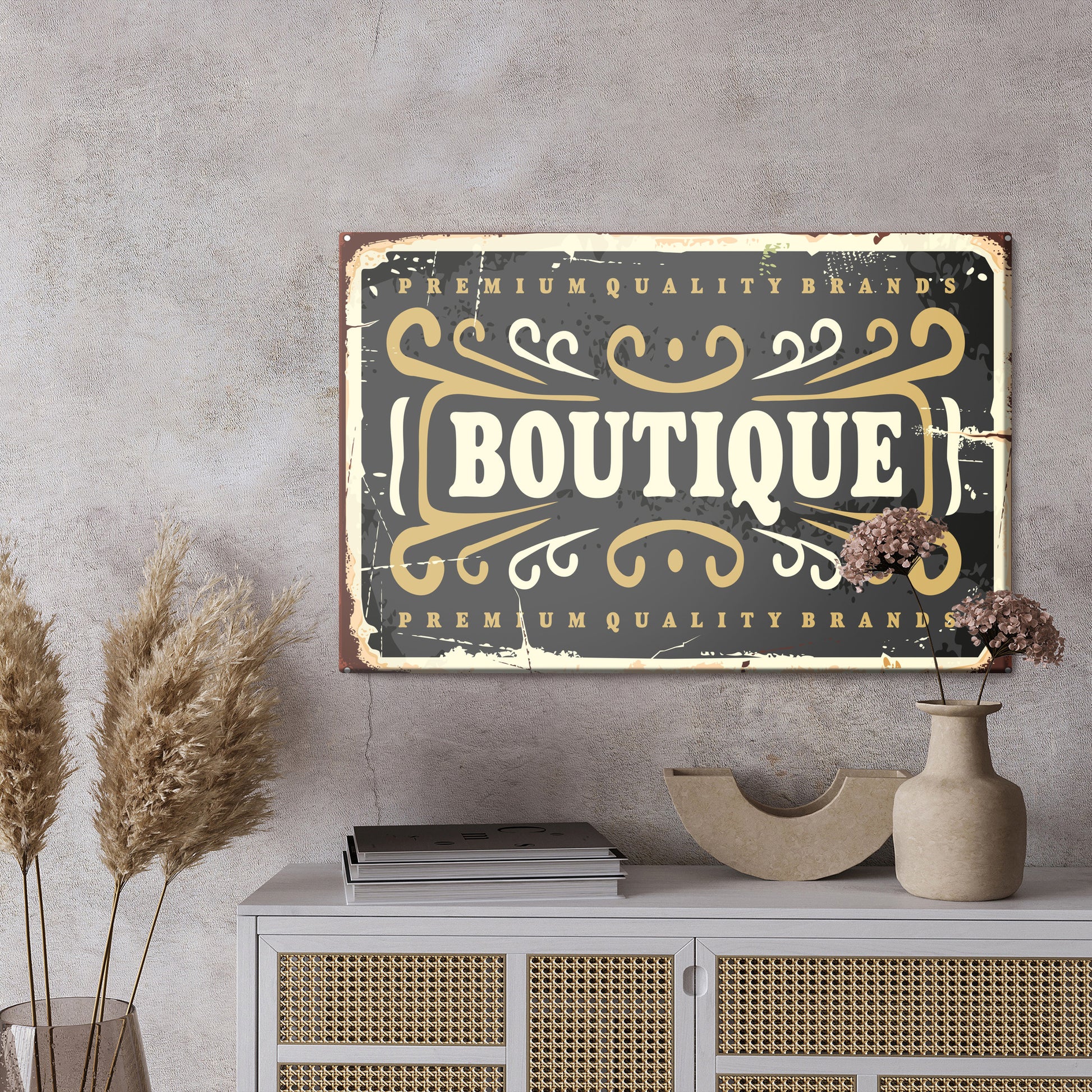 Obraz Na Płótnie Tablica Butikowa – elegancka dekoracja retro do wnętrz vintage, loft i klasycznych – widok 2