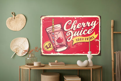 Obraz Na Płótnie Sok Wiśniowy – apetyczna grafika retro do wnętrz industrialnych i vintage – widok 4