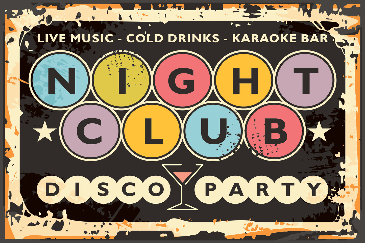 Obraz Na Płótnie Napisy Retro Disco – energetyczna dekoracja do wnętrz eklektycznych i nowoczesnych 120x80