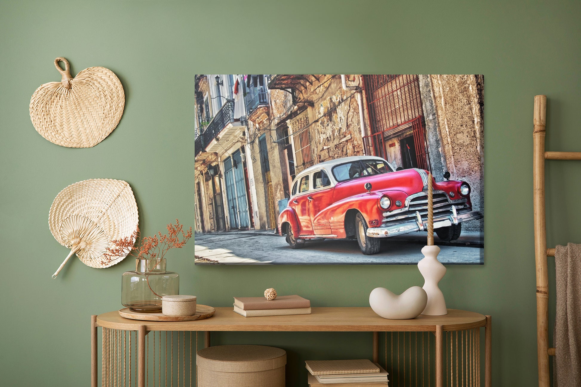 Obraz Na Płótnie Retro Samochód i Ulice Miasta – nostalgiczna dekoracja do wnętrz loft i vintage – widok 4