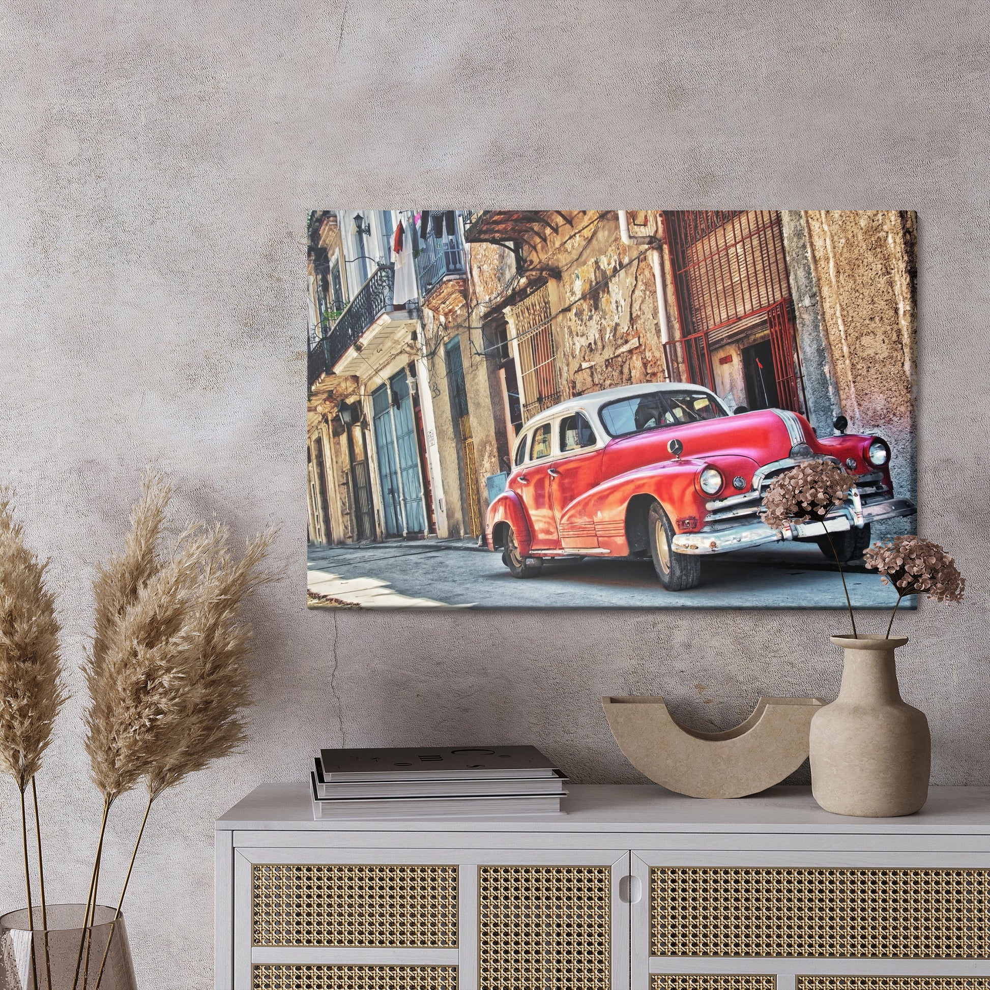 Obraz Na Płótnie Retro Samochód i Ulice Miasta – nostalgiczna dekoracja do wnętrz loft i vintage – widok 2
