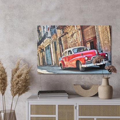 Obraz Na Płótnie Retro Samochód i Ulice Miasta – nostalgiczna dekoracja do wnętrz loft i vintage – widok 2
