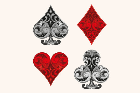 Obraz Na Płótnie Symbole Kart – elegancka grafika w czerwono-czarnej palecie do wnętrz Art Deco i Glamour 100x70