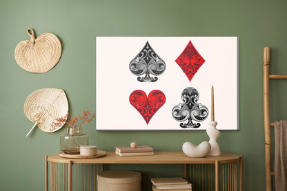 Obraz Na Płótnie Symbole Kart – elegancka grafika w czerwono-czarnej palecie do wnętrz Art Deco i Glamour – widok 4