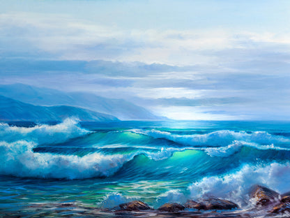 Obraz Na Płótnie Oceaniczne Fale – majestatyczny pejzaż wodny do wnętrz coastal, modern, skandynawskich. 120x80