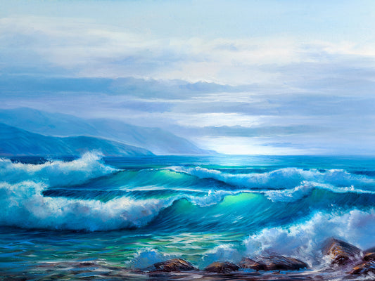 Obraz Na Płótnie Oceaniczne Fale – majestatyczny pejzaż wodny do wnętrz coastal, modern, skandynawskich. 120x80