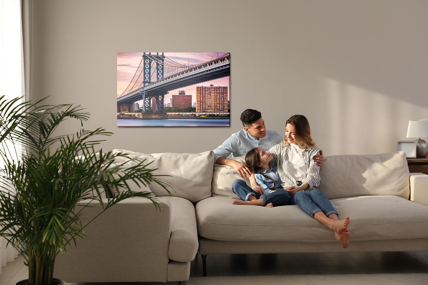 Obraz Na Płótnie Manhattan Bridge – miejski pejzaż w chłodnej tonacji do wnętrz loftowych i nowoczesnych – widok 6