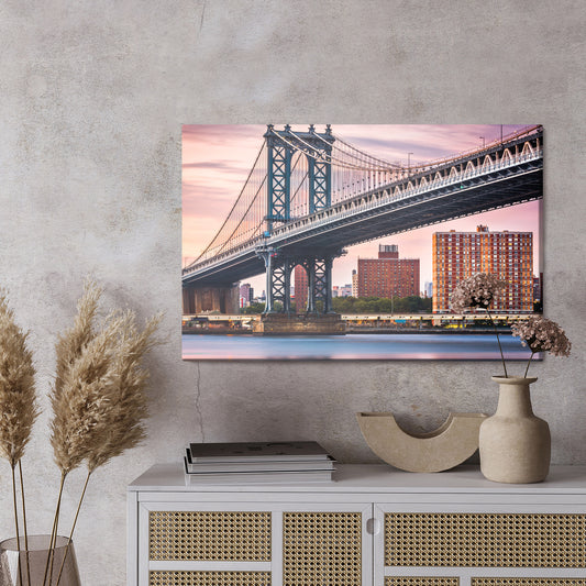 Obraz Na Płótnie Manhattan Bridge – miejski pejzaż w chłodnej tonacji do wnętrz loftowych i nowoczesnych – widok 2