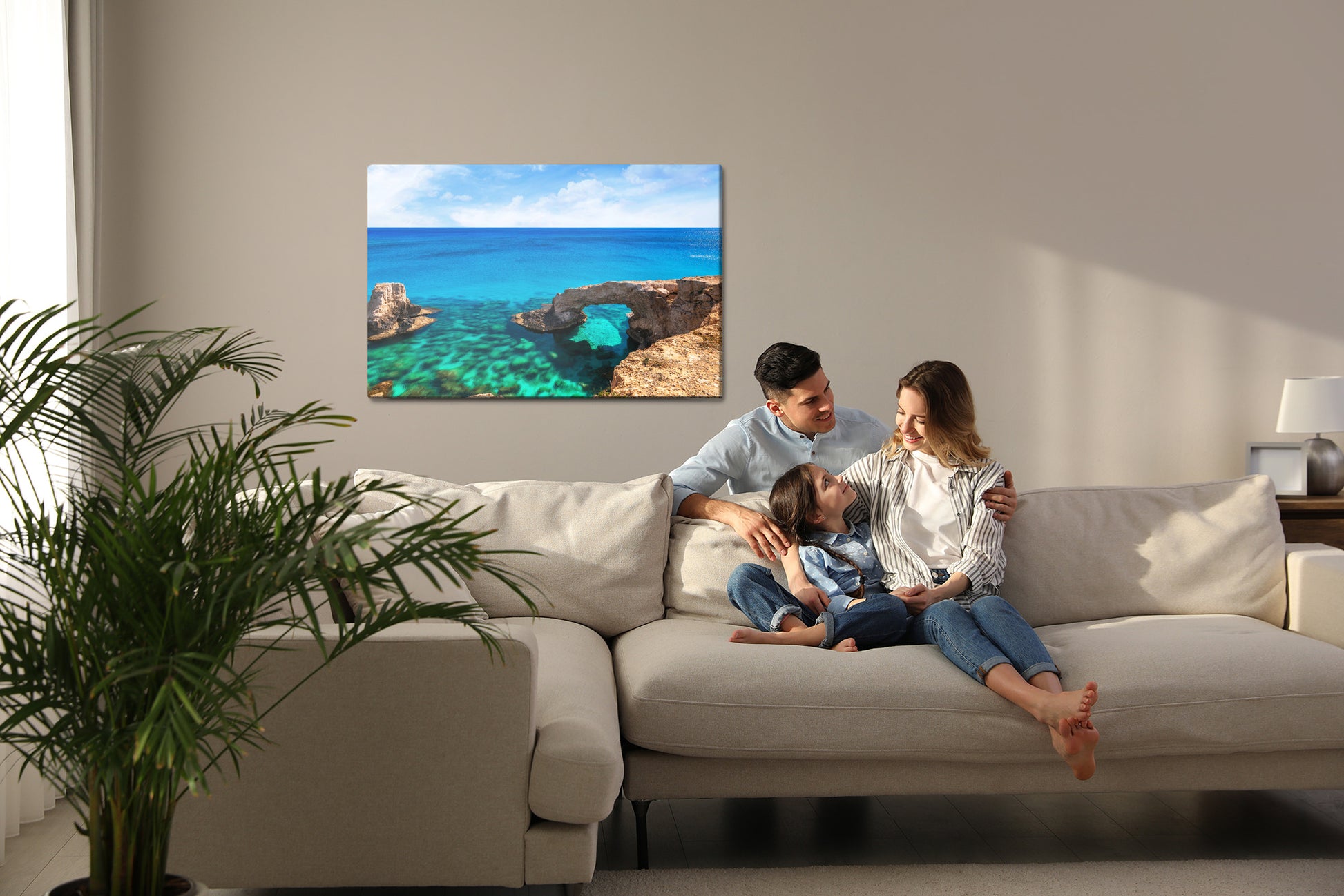 Obraz Na Płótnie Morski Skalny Most – krajobraz w odcieniach błękitu i szarości do wnętrz skandynawskich i nowoczesnych – widok 6