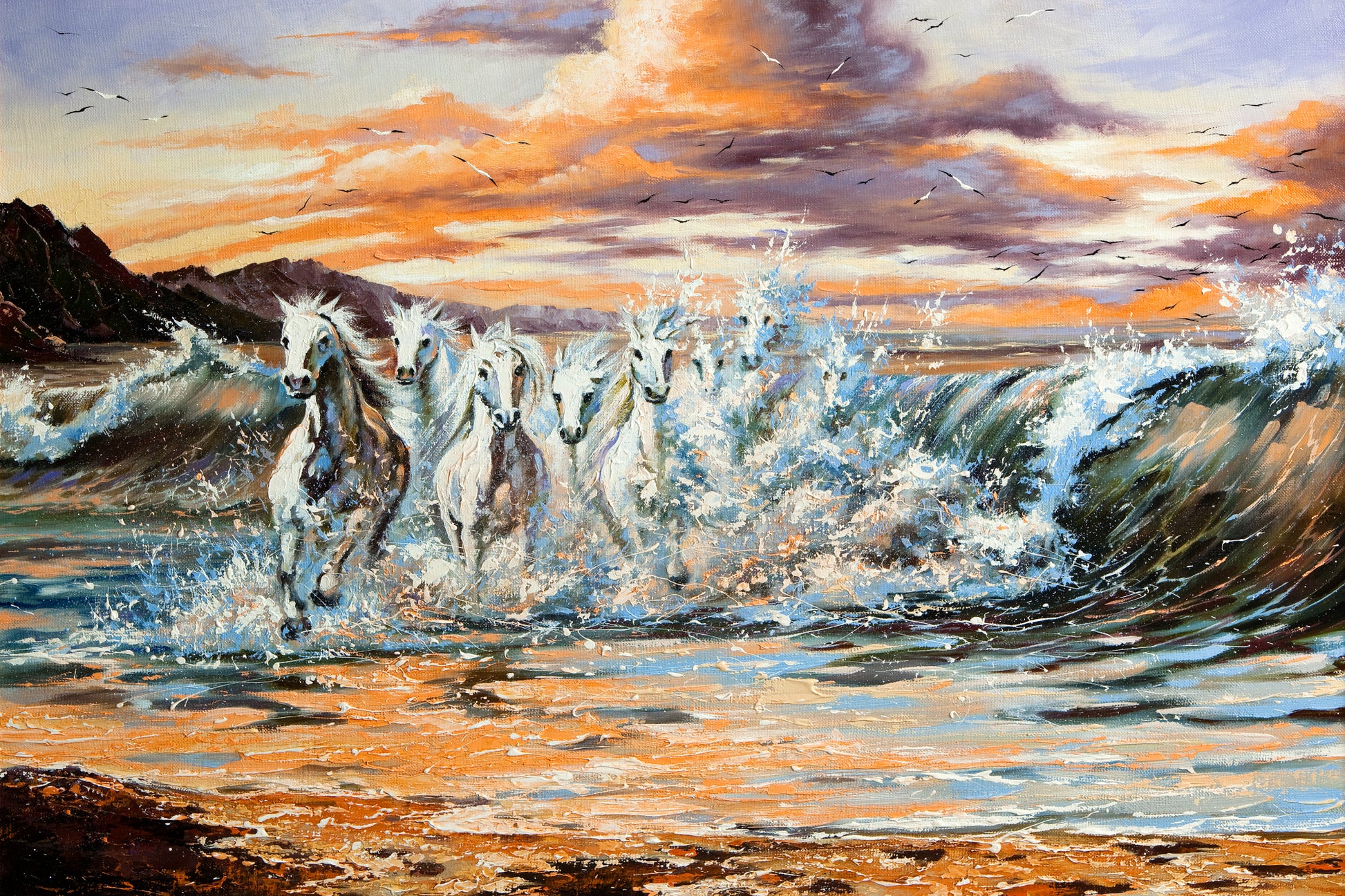 Obraz Na Płótnie Konie Nad Morzem – dynamiczny pejzaż natury do wnętrz coastal i nowoczesnych 120x80