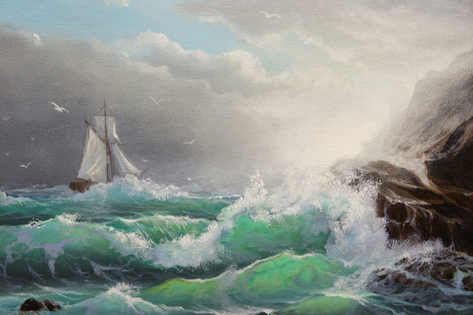 Obraz Na Płótnie Żaglówka Morze I Fale – spokojny pejzaż morski do wnętrz coastal i skandynawskich 120x80