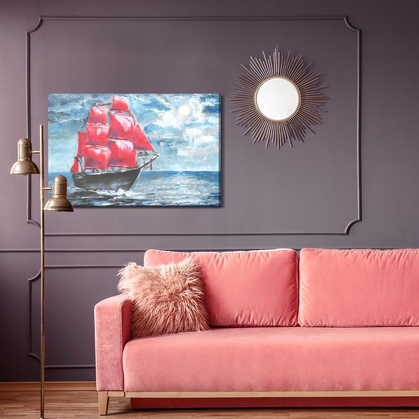 Obraz Na Płótnie Czerwony Statek Na Morzu – dynamiczny akcent do wnętrz morskich, nowoczesnych i industrialnych. – widok 3