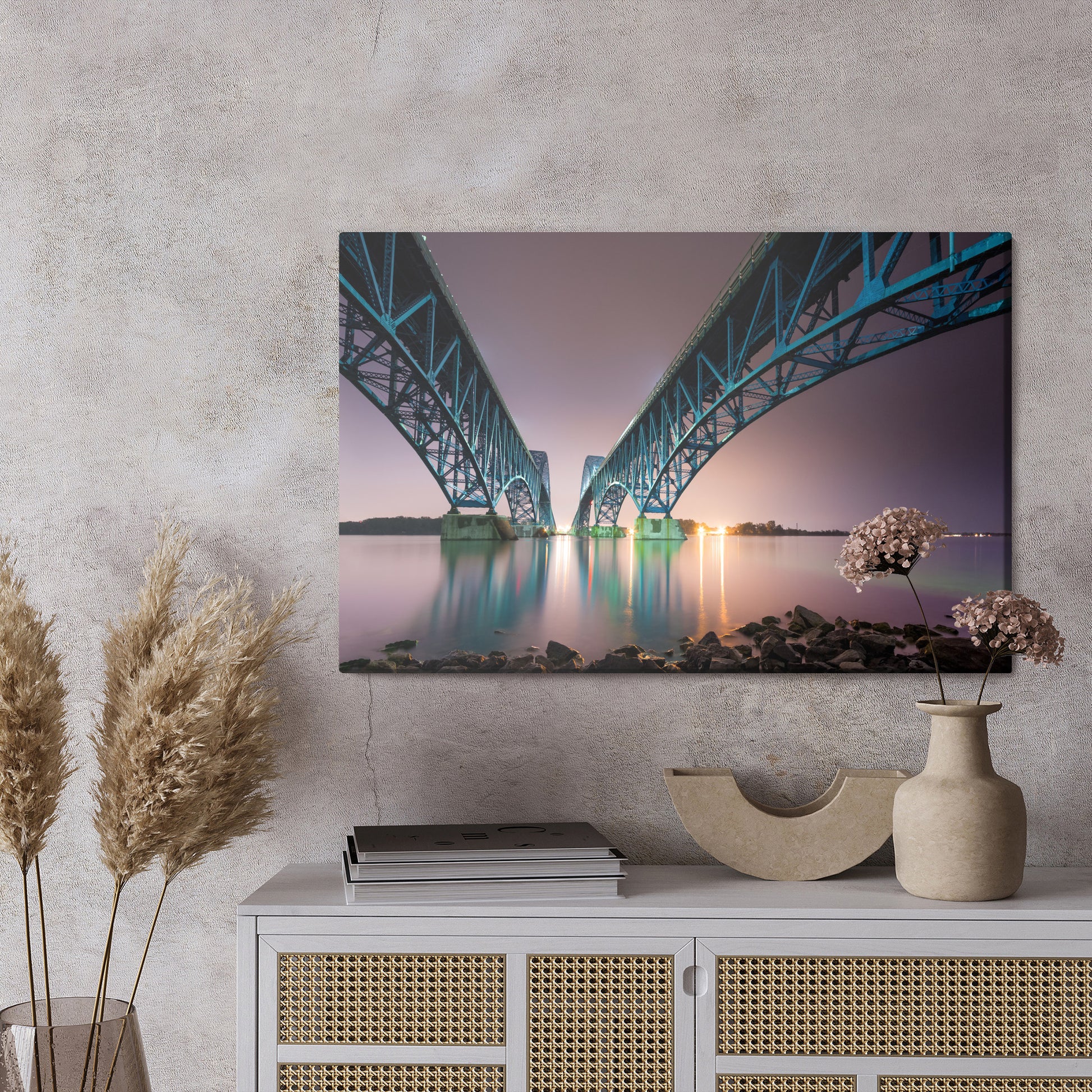 Obraz Na Płótnie Most South Grand Island Bridge – architektoniczny pejzaż do wnętrz nowoczesnych i industrialnych – widok 2