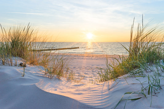 Obraz Na Płótnie Plaża Wydmy Morze – pejzaż w stonowanych barwach do wnętrz skandynawskich i coastal 120x80