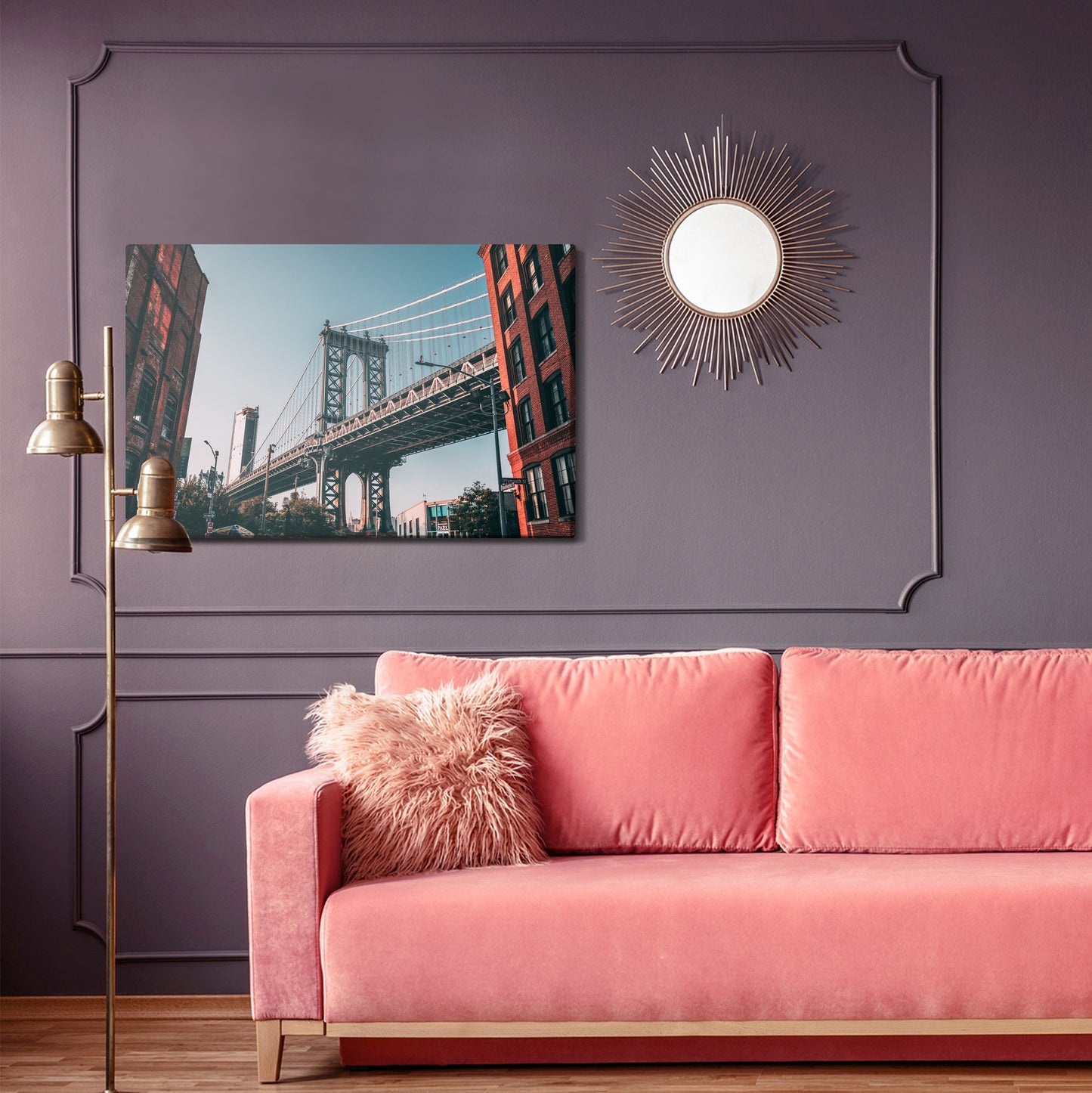 Obraz Na Płótnie Most Manhattan Bridge, Nowy Jork – dynamiczny pejzaż miejski do wnętrz industrialnych i nowoczesnych – widok 3