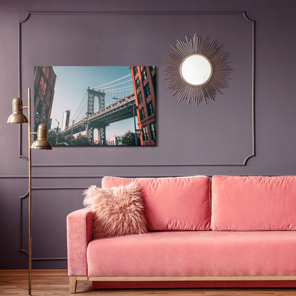 Obraz Na Płótnie Most Manhattan Bridge, Nowy Jork – dynamiczny pejzaż miejski do wnętrz industrialnych i nowoczesnych – widok 3