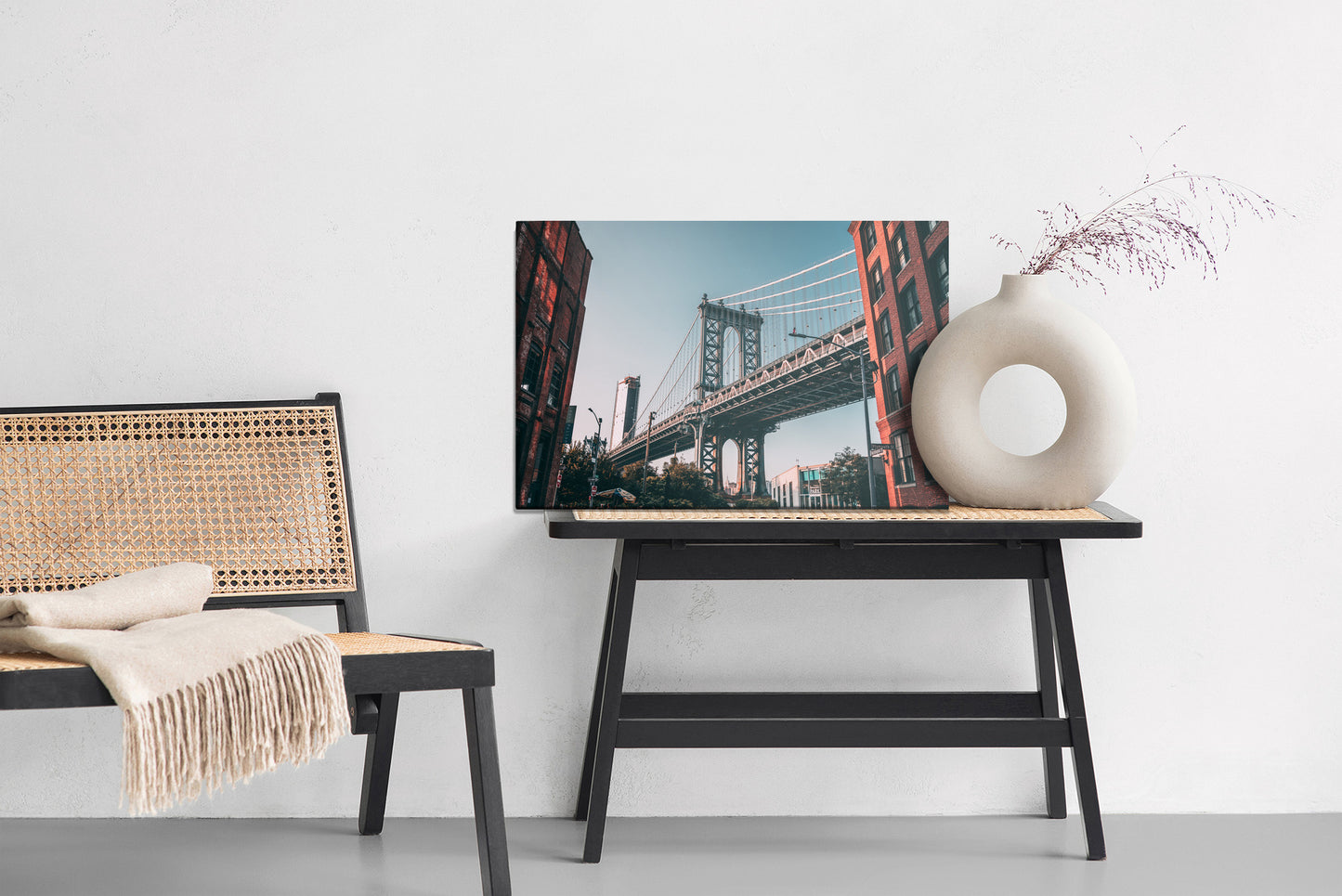Obraz Na Płótnie Most Manhattan Bridge, Nowy Jork – dynamiczny pejzaż miejski do wnętrz industrialnych i nowoczesnych – widok 5