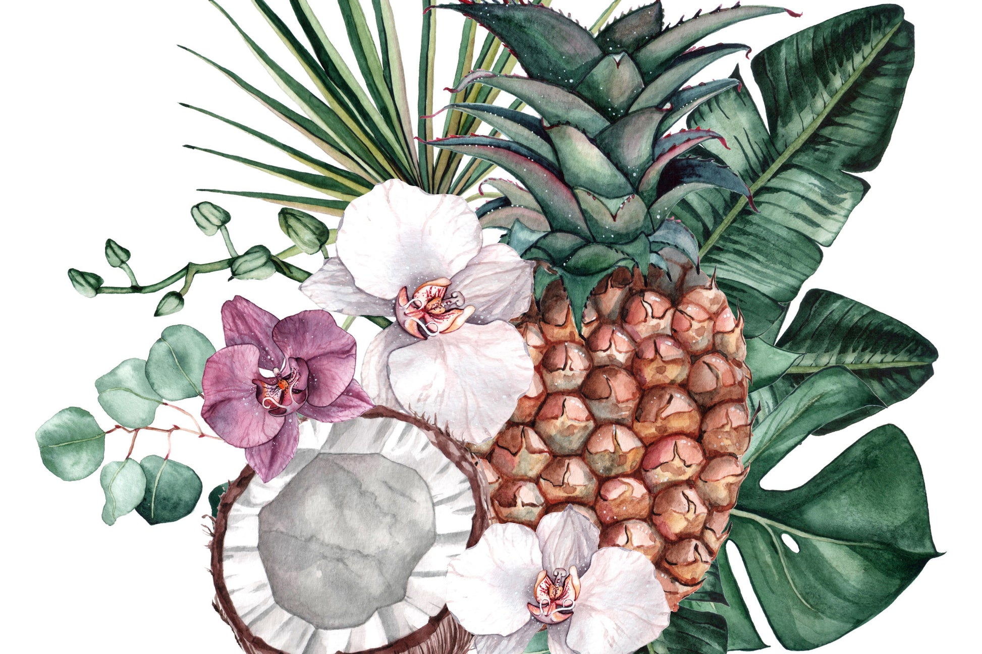 Obraz Na Płótnie Tropikalne Owoce i Orchidee – soczysta dekoracja do wnętrz egzotycznych i boho 120x80