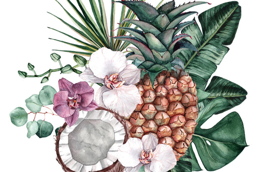 Obraz Na Płótnie Tropikalne Owoce i Orchidee – soczysta dekoracja do wnętrz egzotycznych i boho 120x80