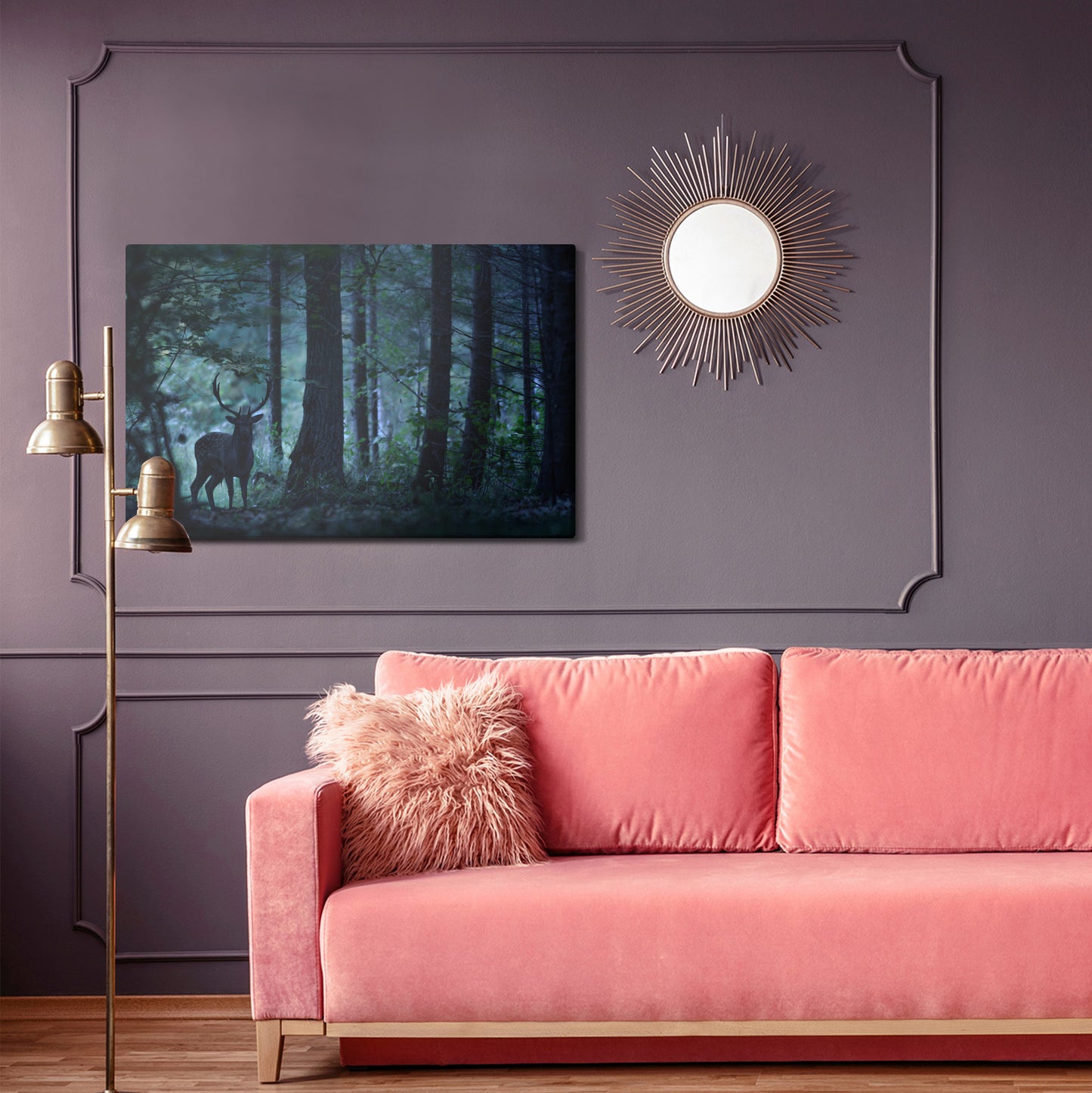 Obraz Na Płótnie Jeleń w Mrocznym Lesie – nastrojowa dekoracja do wnętrz loft, vintage i woodland – widok 3