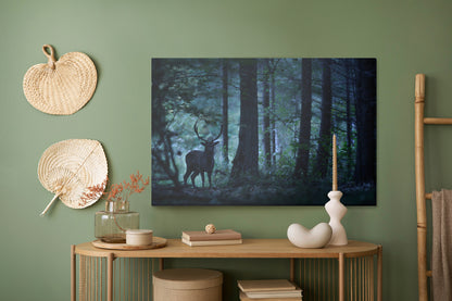 Obraz Na Płótnie Jeleń w Mrocznym Lesie – nastrojowa dekoracja do wnętrz loft, vintage i woodland – widok 4
