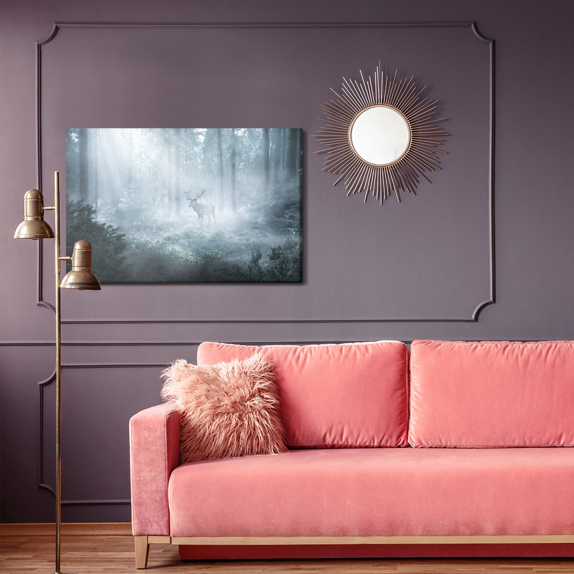 Obraz Na Płótnie Jeleń w Lesie – dekoracja w ciemnych barwach do wnętrz loft i modern rustic – widok 3