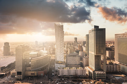 Obraz Na Płótnie Panorama Warszawy – miejski pejzaż w chłodnej tonacji do wnętrz nowoczesnych i loftowych 120x80