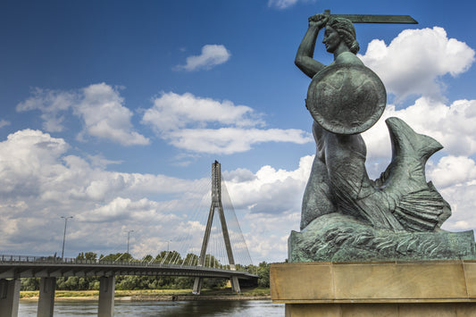 Obraz Na Płótnie Syrenka Warszawska – miejska scena w stonowanych barwach do wnętrz nowoczesnych i industrialnych 120x80