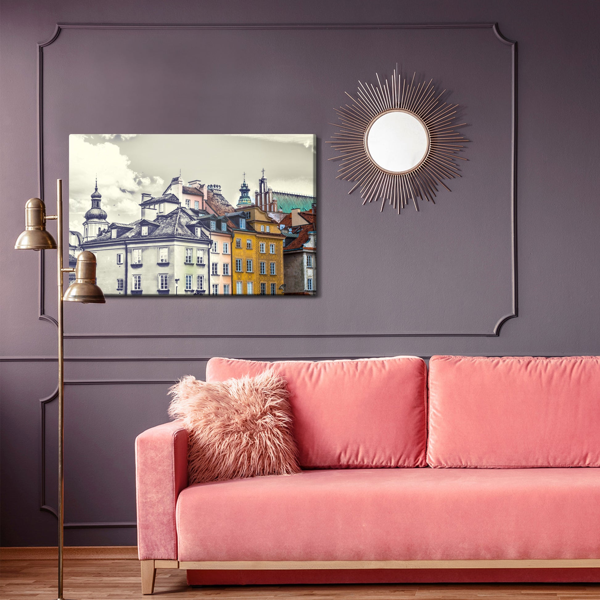 Obraz Na Płótnie Warszawskie Kamienice Vintage – miejski pejzaż retro do wnętrz loft i eklektycznych – widok 3