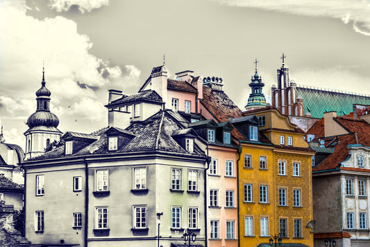 Obraz Na Płótnie Warszawskie Kamienice Vintage – miejski pejzaż retro do wnętrz loft i eklektycznych 120x80
