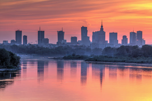 Obraz Na Płótnie Warszawa Zachód Słońca – nastrojowa dekoracja do wnętrz nowoczesnych i loftowych 120x80